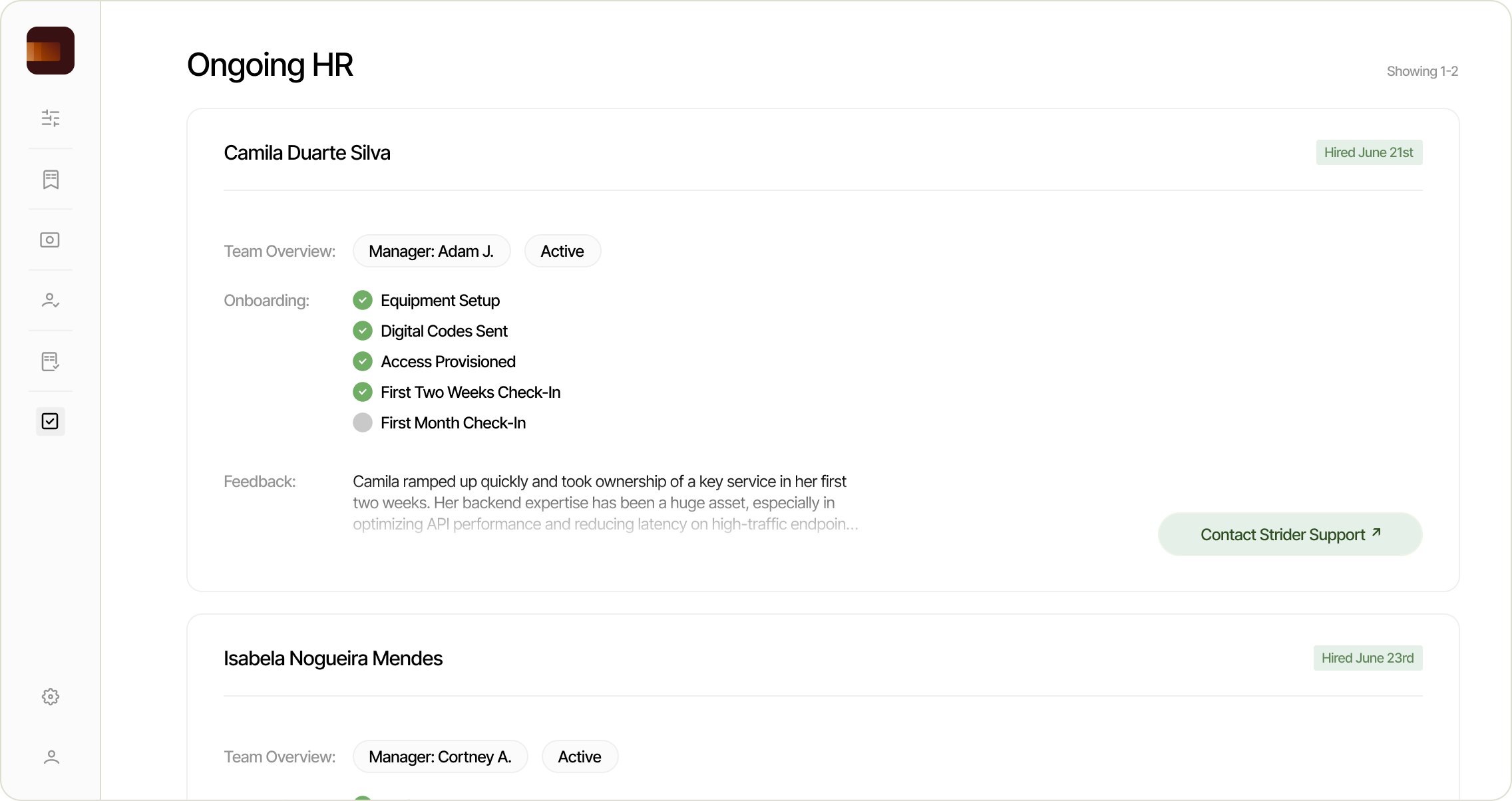 Screenshot of application, this is the retain page, where the companies can see the details of hiring process of a candidate