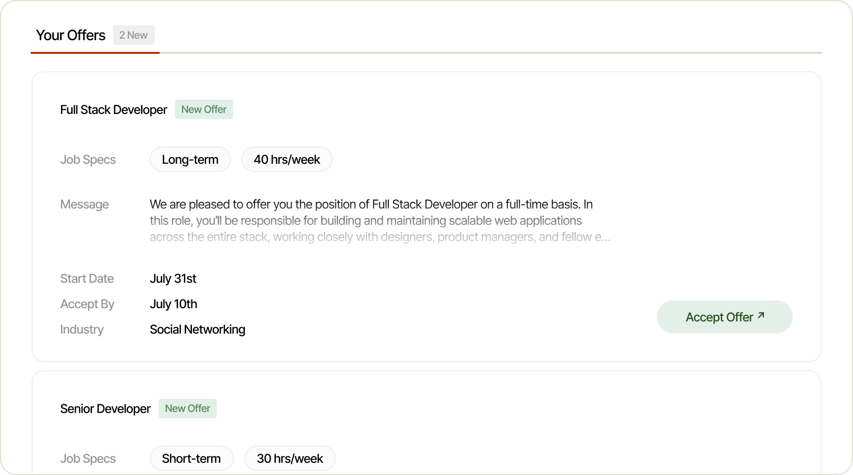 Profile setup interface showing 50% completion with role options, a pay range slider, and main skills listed.
