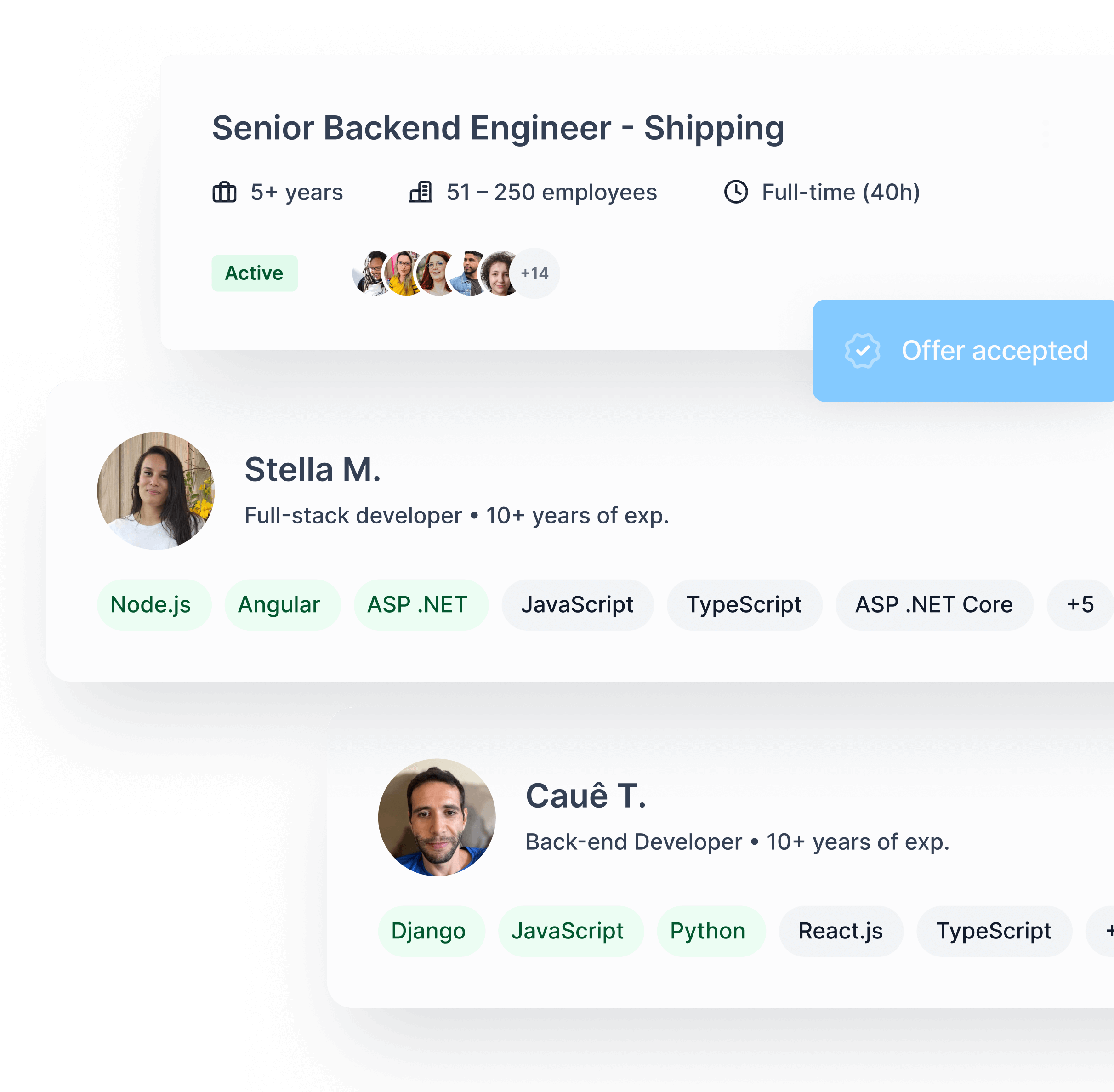 Two developers matched to a job listing with an offer